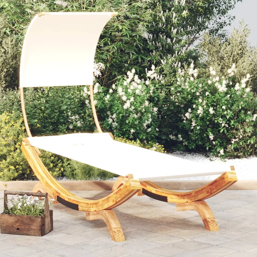 Lit repos avec auvent 100x200x126 cm Bois courbé massif Crème