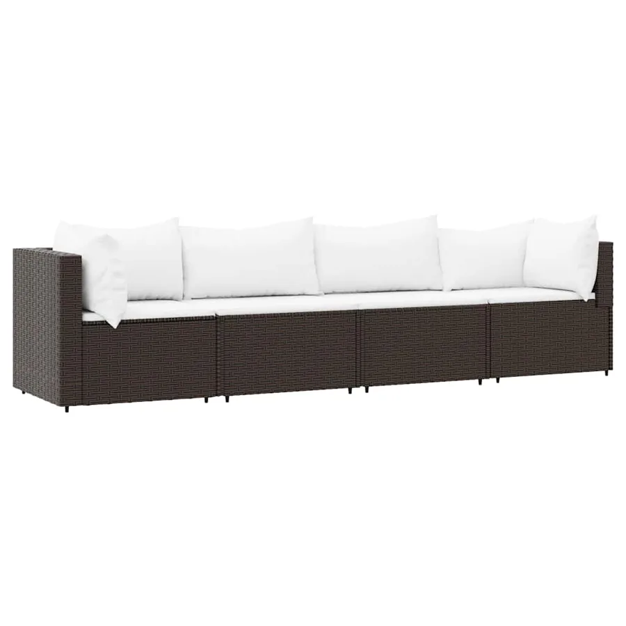 Salon de jardin 4 pcs avec coussins Marron Résine tressée - 2