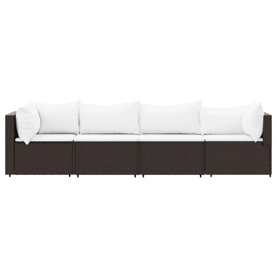 Salon de jardin 4 pcs avec coussins Marron Résine tressée - 3