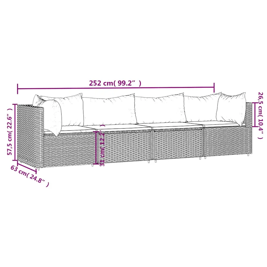 Salon de jardin 4 pcs avec coussins Marron Résine tressée - 9