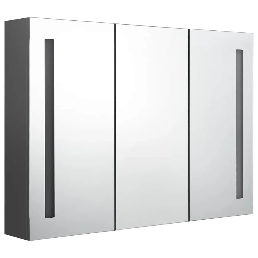 Armoire de salle de bain à miroir LED 89x14x62 cm Gris - 2