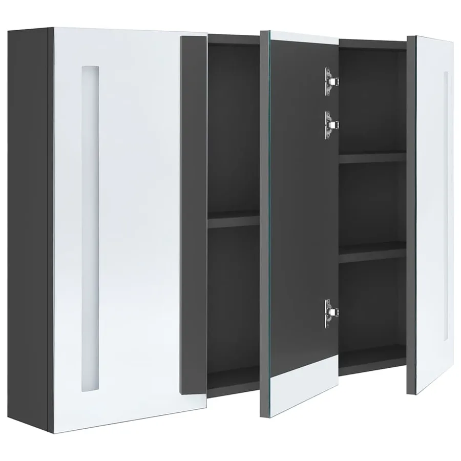 Armoire de salle de bain à miroir LED 89x14x62 cm Gris - 4