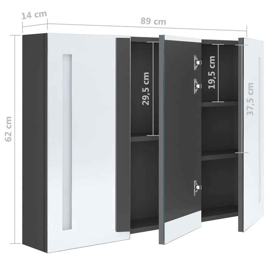 Armoire de salle de bain à miroir LED 89x14x62 cm Gris - 8