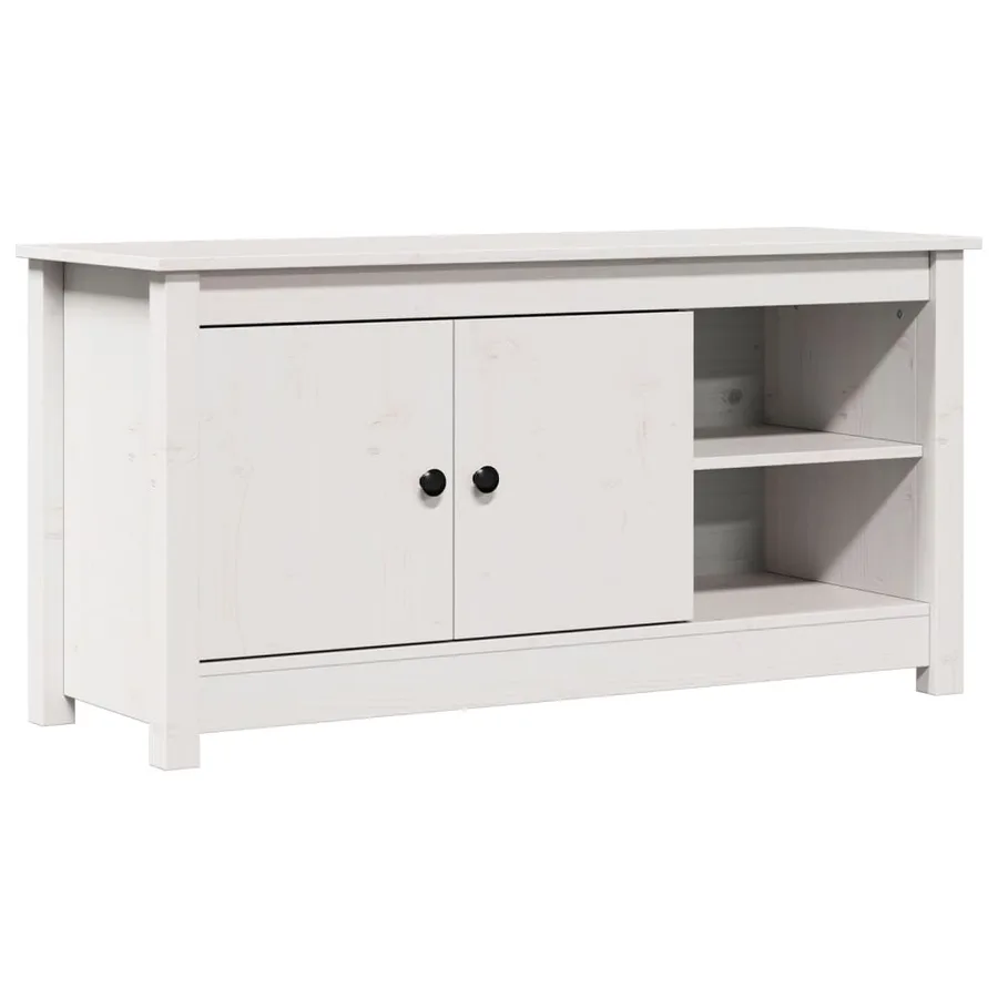 Meuble TV Blanc 103x36,5x52 cm Bois de pin massif - 2