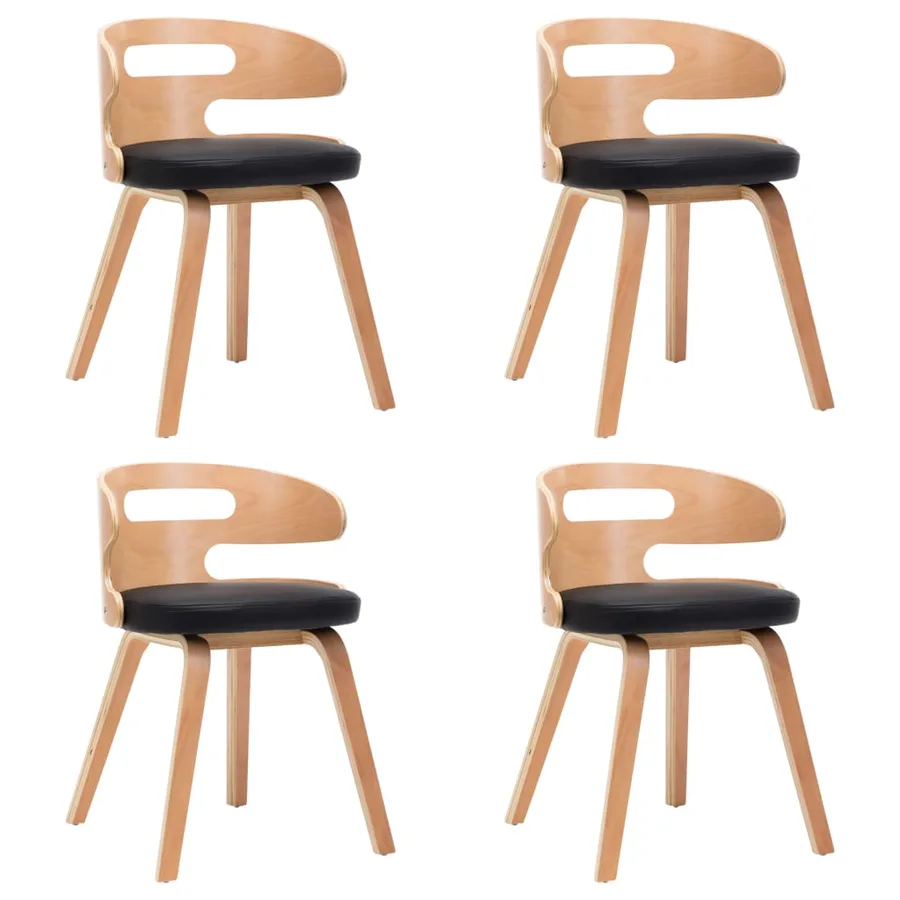 Chaises à manger lot de 4 noir bois courbé et similicuir - 2