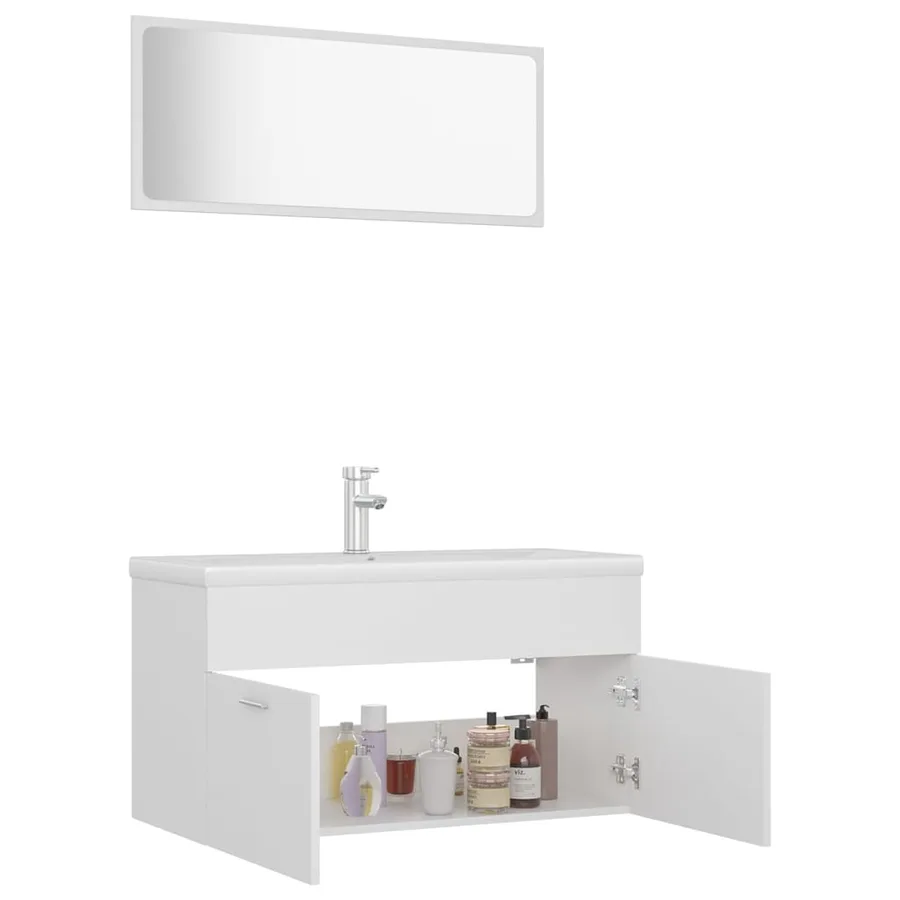 Ensemble de meubles de salle de bain Blanc Bois d'ingénierie - 4