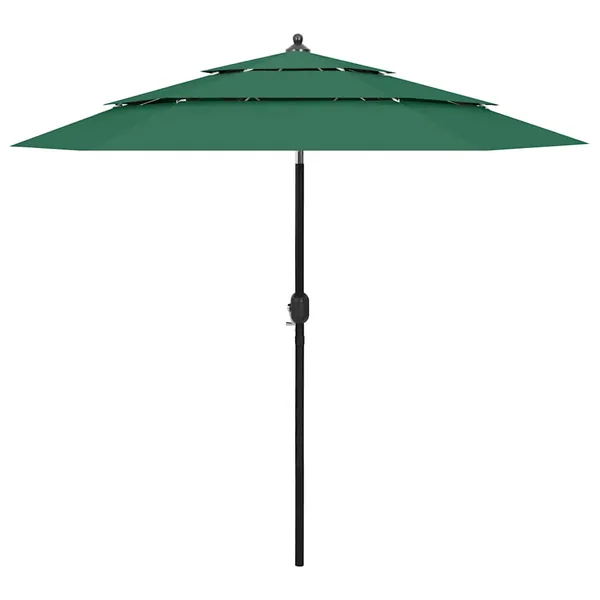 Parasol de jardin à 3 niveaux avec mât en aluminium vert 2,5 m