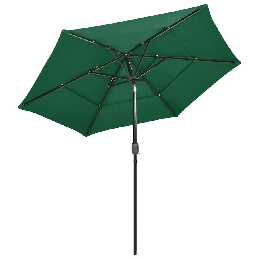 Parasol de jardin à 3 niveaux avec mât en aluminium vert 2,5 m - 3