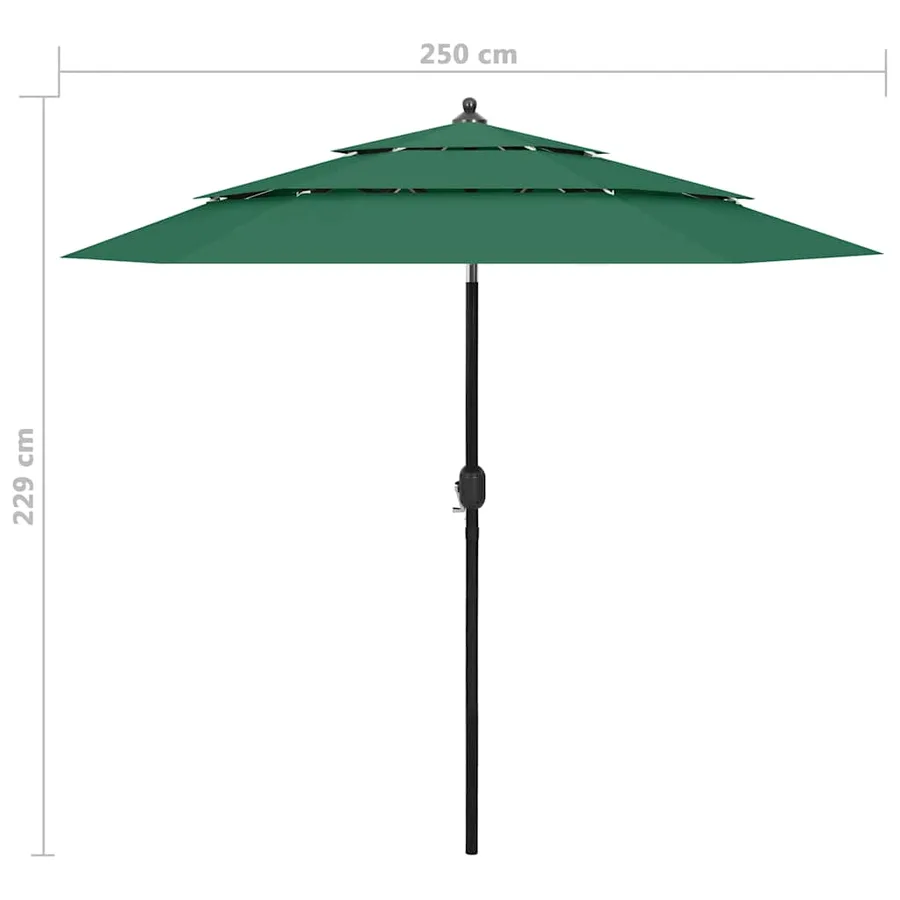Parasol de jardin à 3 niveaux avec mât en aluminium vert 2,5 m - 8