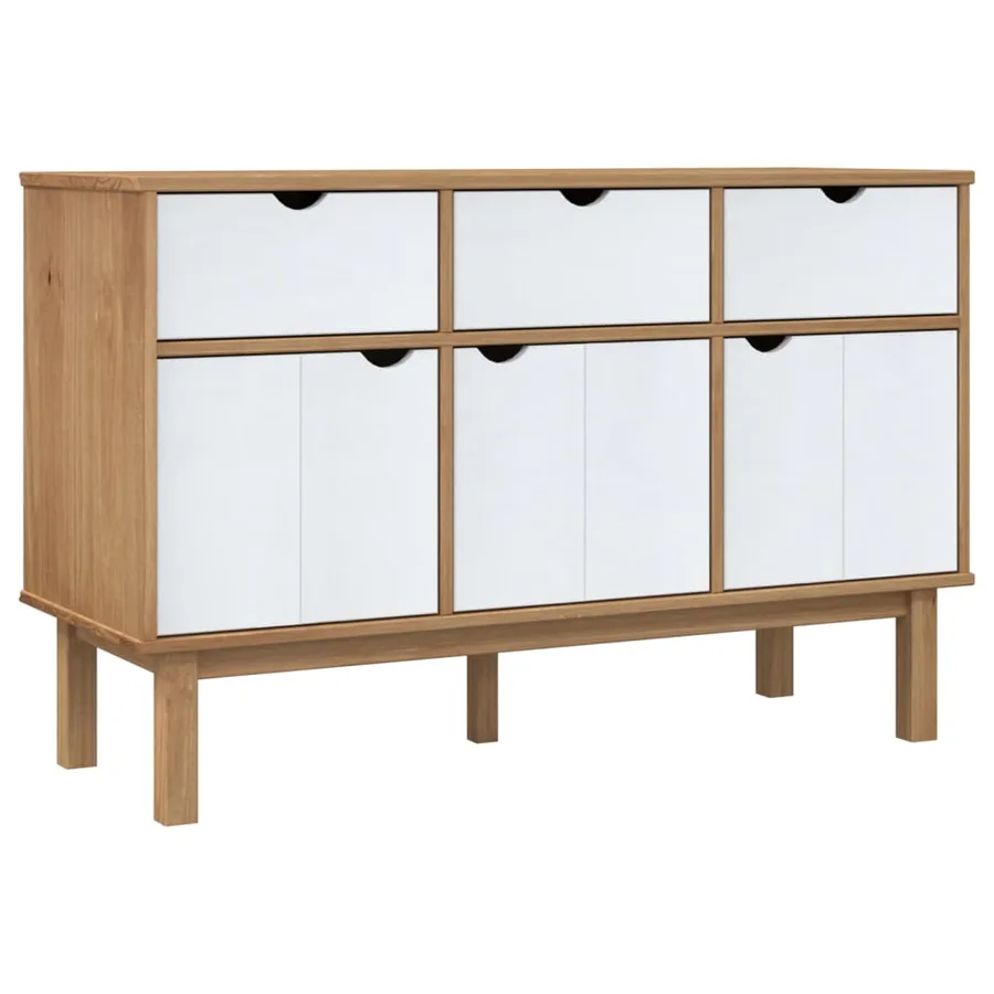 Buffet OTTA Marron et blanc 114x43x73,5 cm Bois massif pin - 2