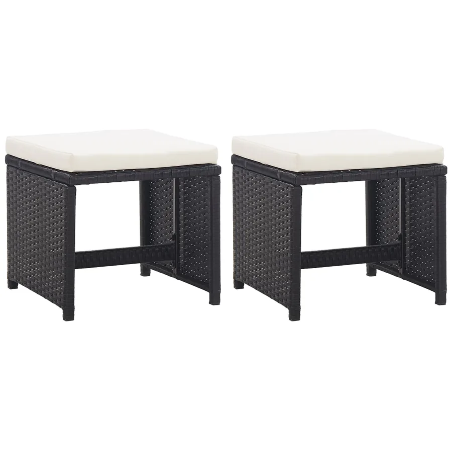 Tabourets de jardin lot de 2 avec coussins Résine tressée Noir
