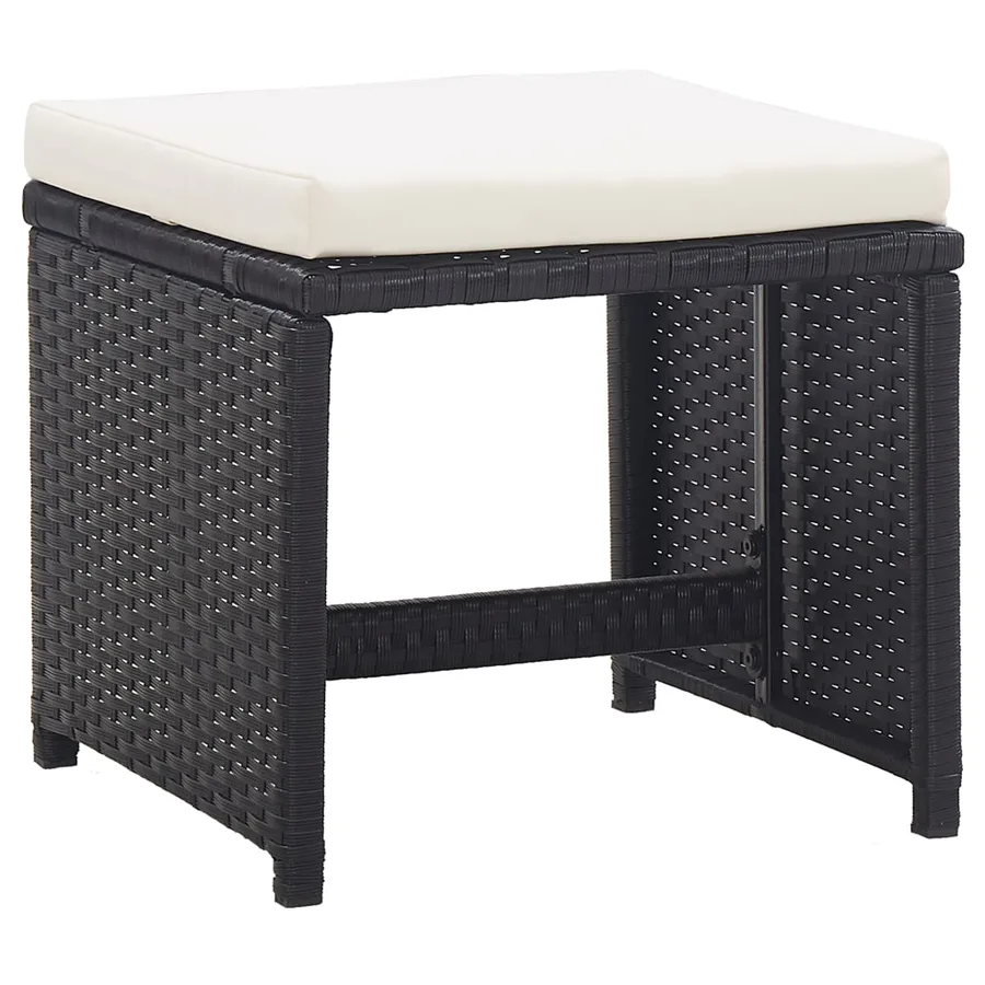 Tabourets de jardin lot de 2 avec coussins Résine tressée Noir - 2