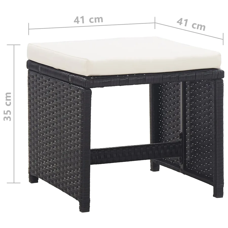 Tabourets de jardin lot de 2 avec coussins Résine tressée Noir - 5