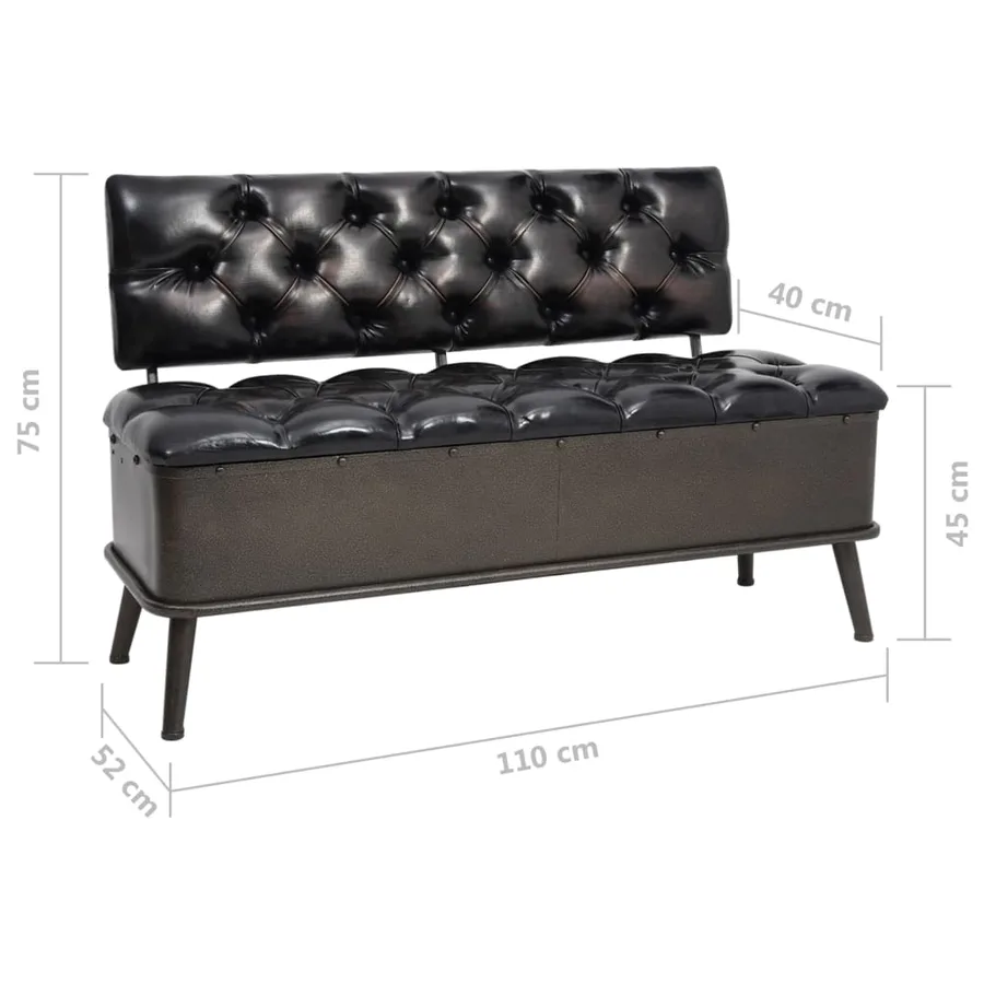 Banc de rangement avec dossier 110 cm Noir Similicuir - 9