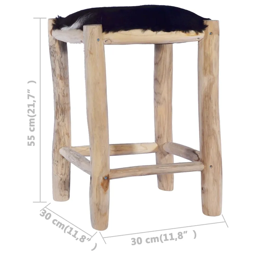 Tabouret de bar Cuir de chèvre véritable et bois de teck massif - 4