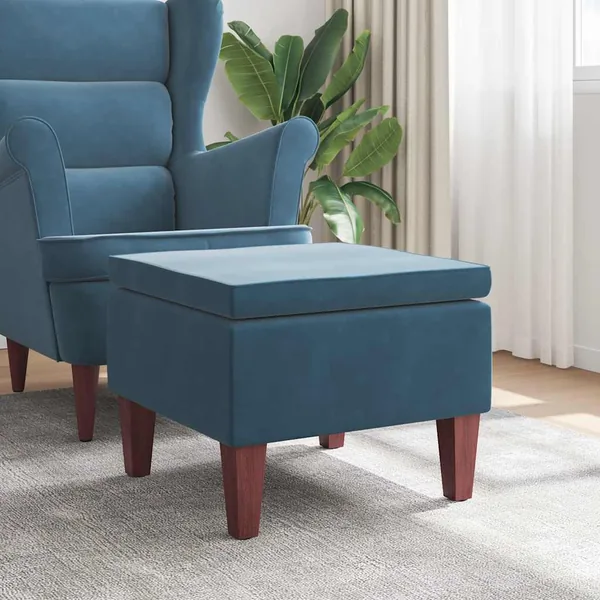 Tabouret avec pieds en bois Bleu Velours