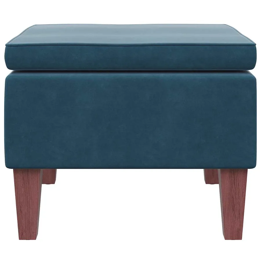 Tabouret avec pieds en bois Bleu Velours - 3