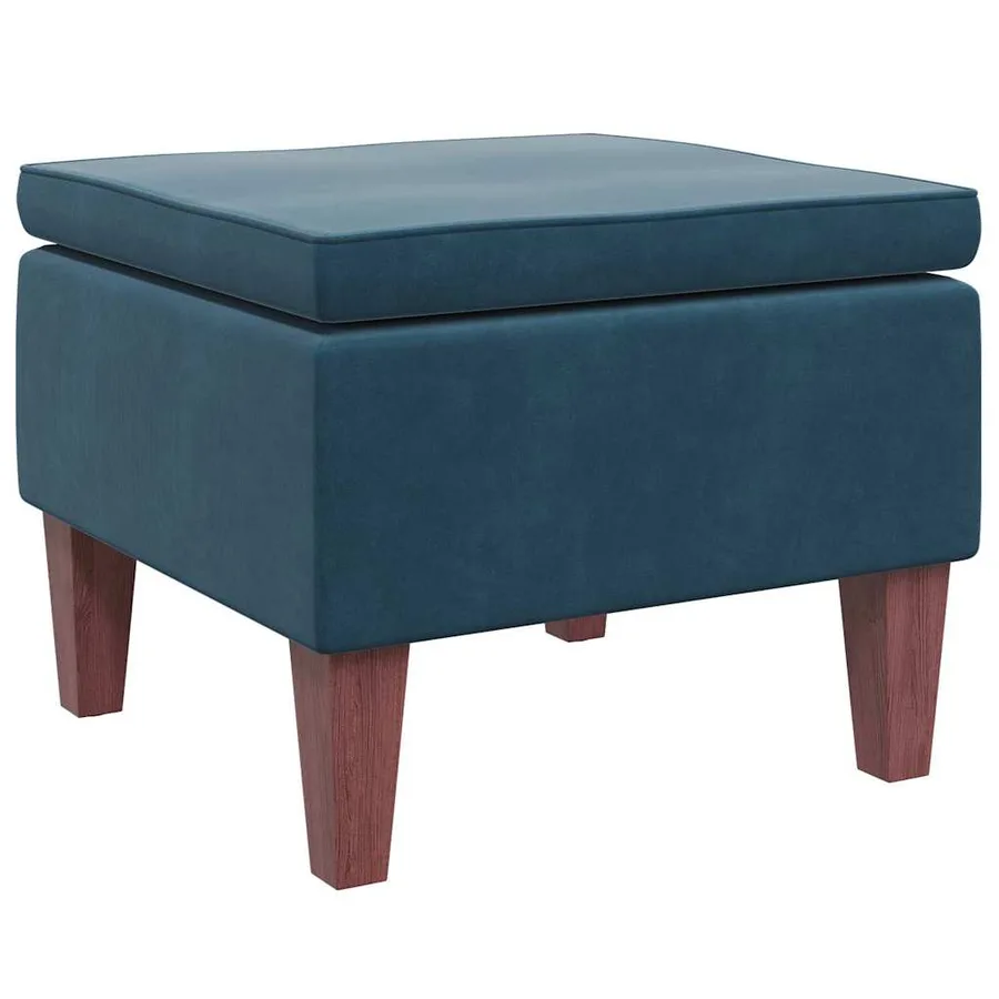 Tabouret avec pieds en bois Bleu Velours - 4
