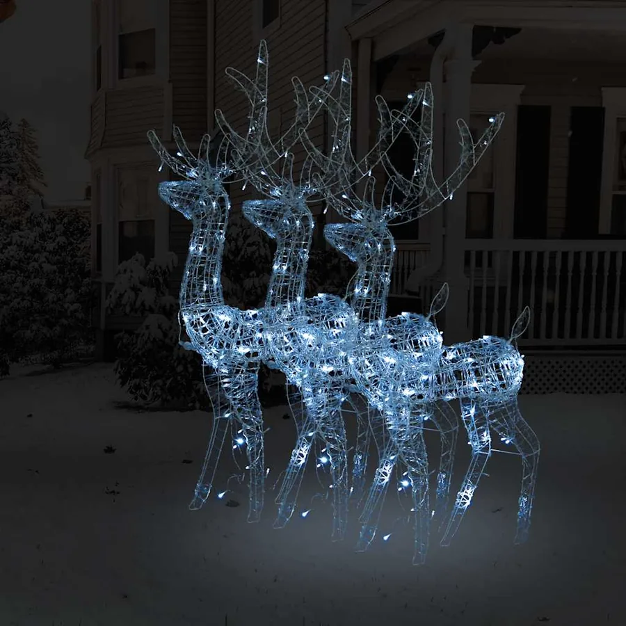 Décorations de Noël de renne Acrylique 3 pcs 128 cm Blanc froid