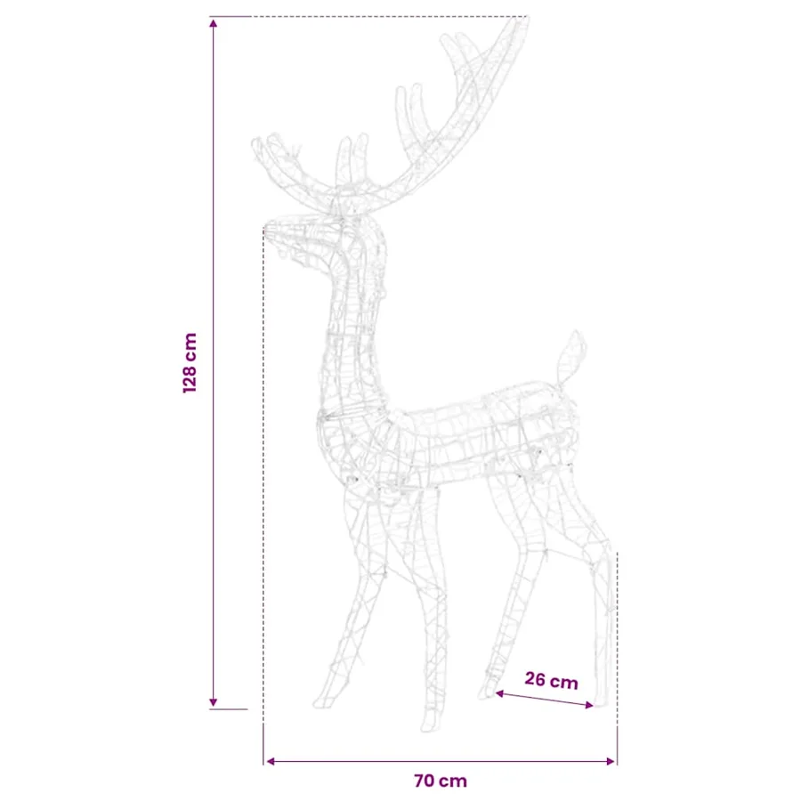 Décorations de Noël de renne Acrylique 3 pcs 128 cm Blanc froid - 8