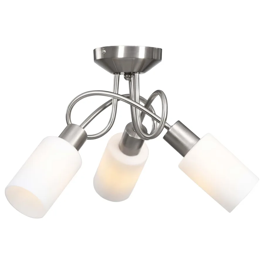 Plafonnier avec abat-jour en verre 3 ampoules E14 Blanc  Cône - 3