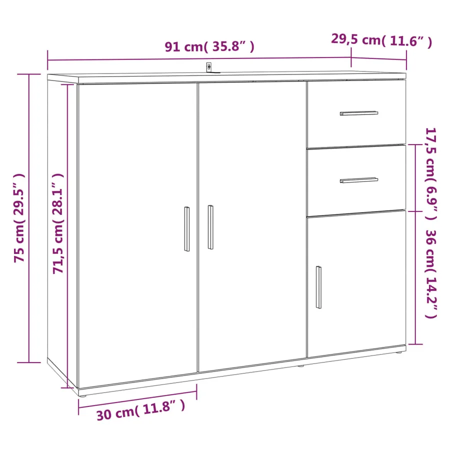 Buffet Chêne fumé 91x29,5x75 cm Bois d'ingénierie - 11