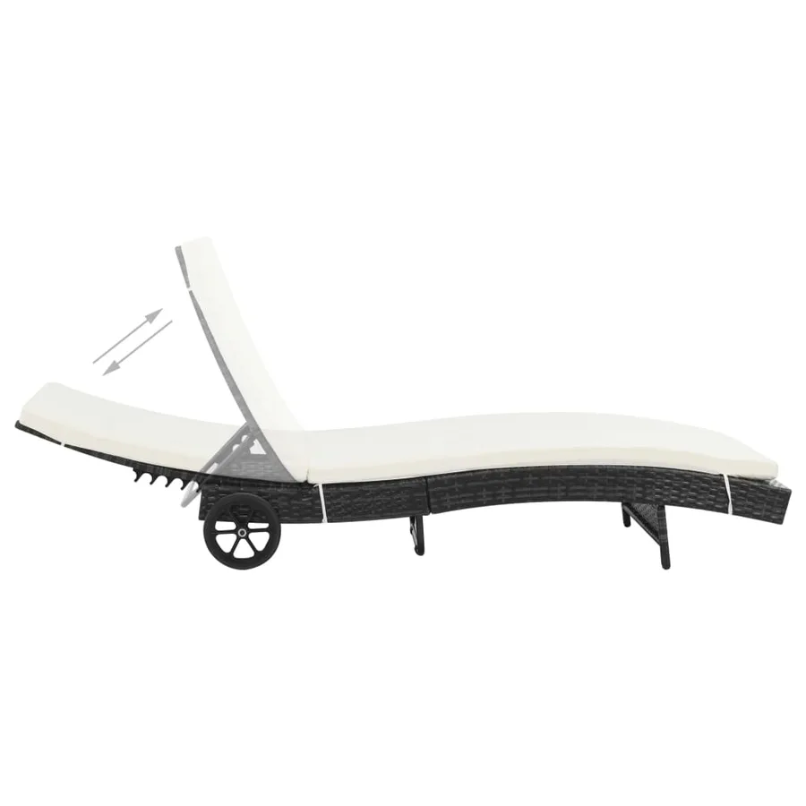 Chaise longue avec roues et coussin Résine tressée Noir - 2