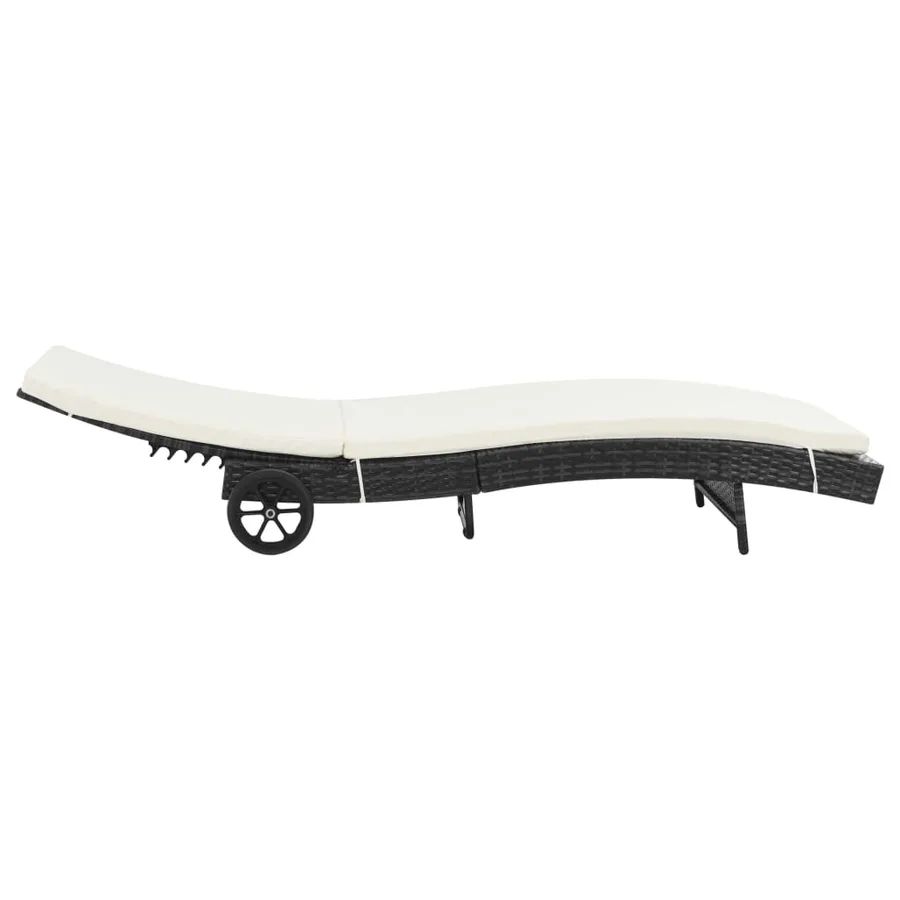 Chaise longue avec roues et coussin Résine tressée Noir - 3