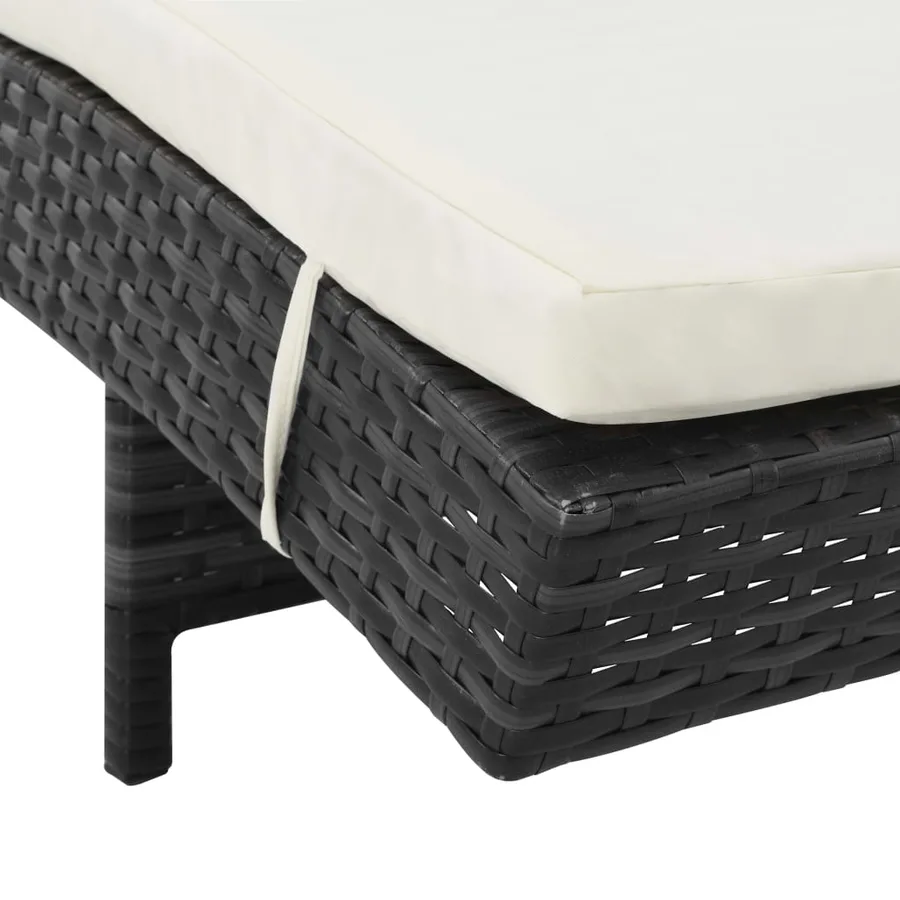 Chaise longue avec roues et coussin Résine tressée Noir - 5