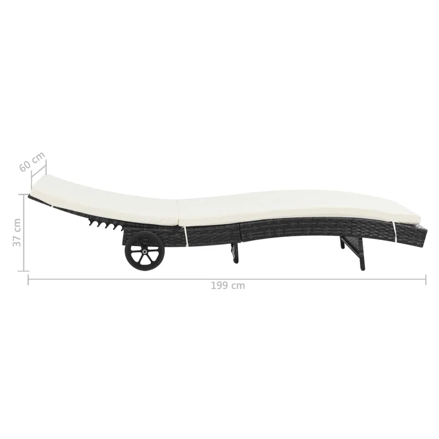 Chaise longue avec roues et coussin Résine tressée Noir - 6