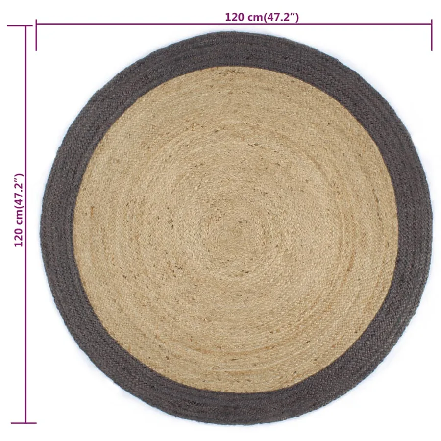 Tapis fait à la main Jute avec bord gris foncé 120 cm - 6