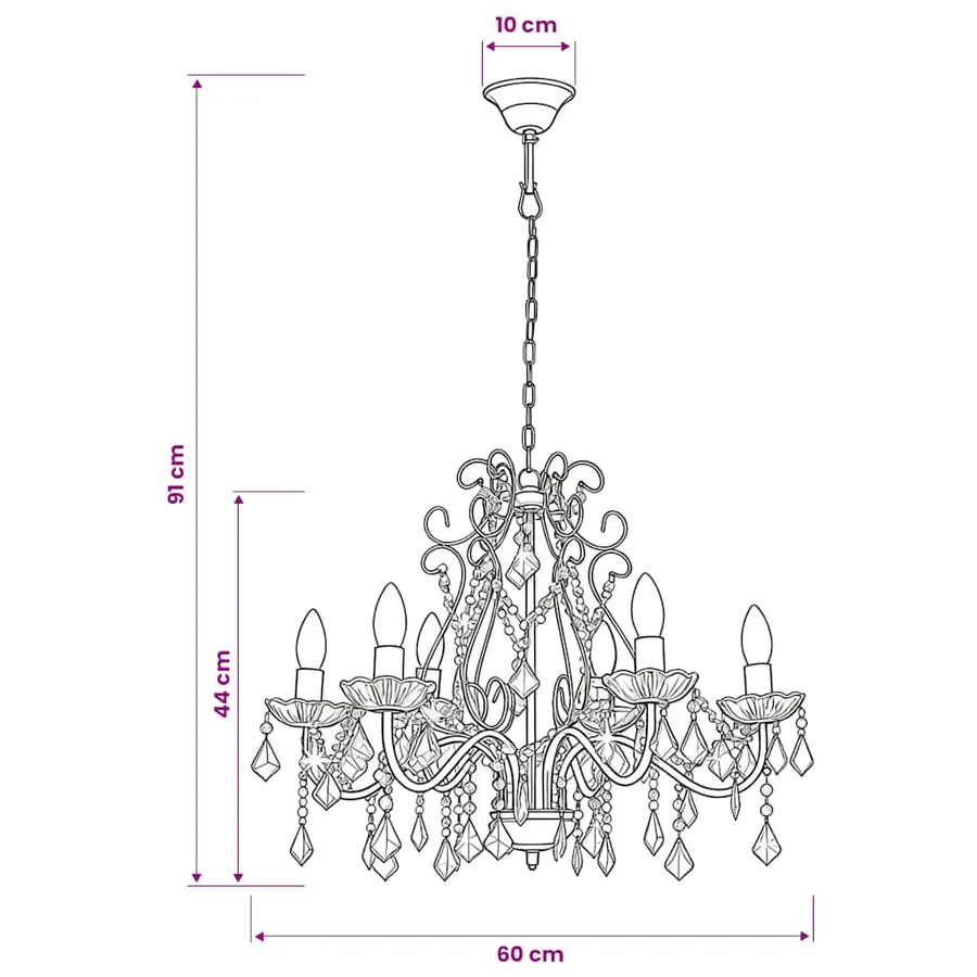 Lustre avec perles de cristal Doré Rond 6 x E14 - 8