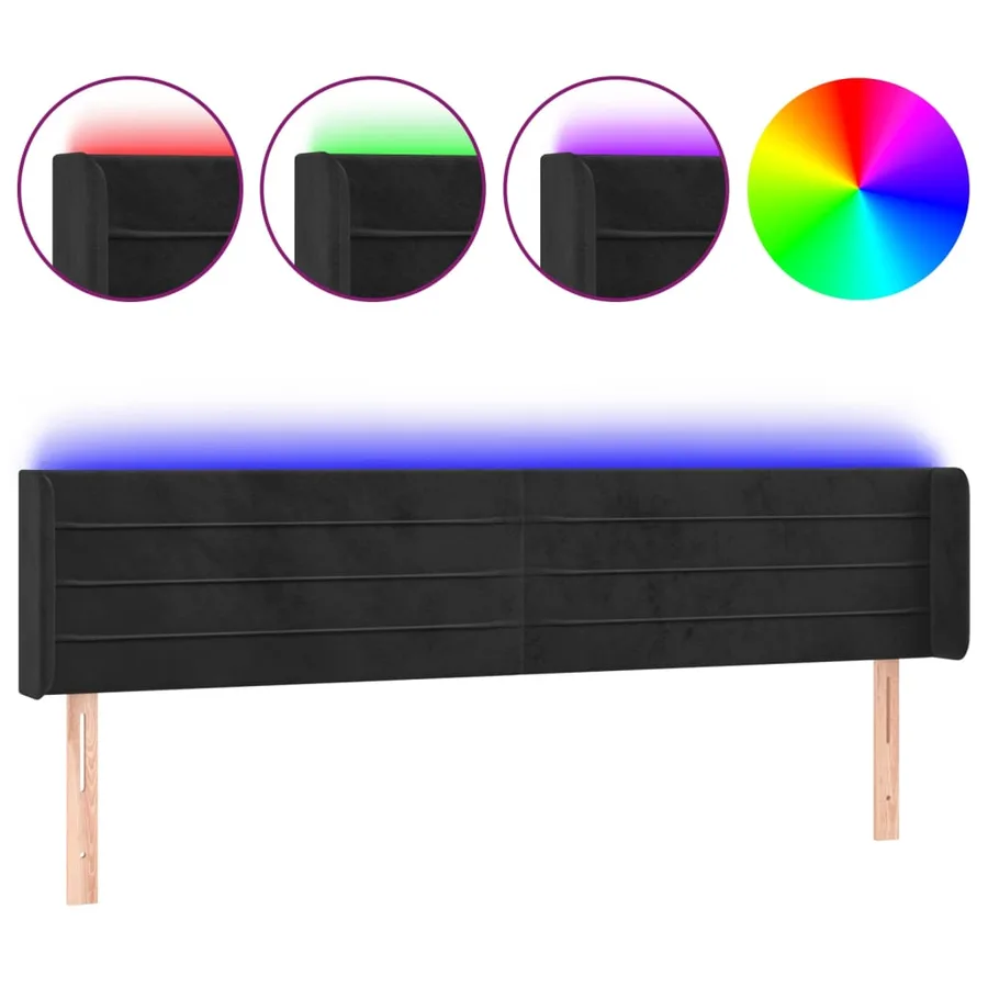 Tête de lit à LED Noir 183x16x78/88 cm Velours - 2