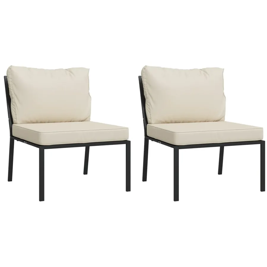 Chaises de jardin et coussins sable lot de 2 60x74x79 cm acier - 2