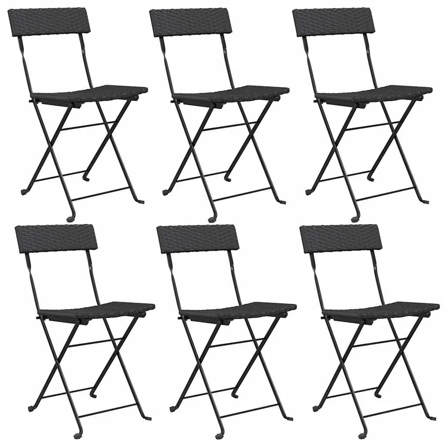 Chaises de bistrot pliantes lot de 6 Noir Résine tressée acier - 2