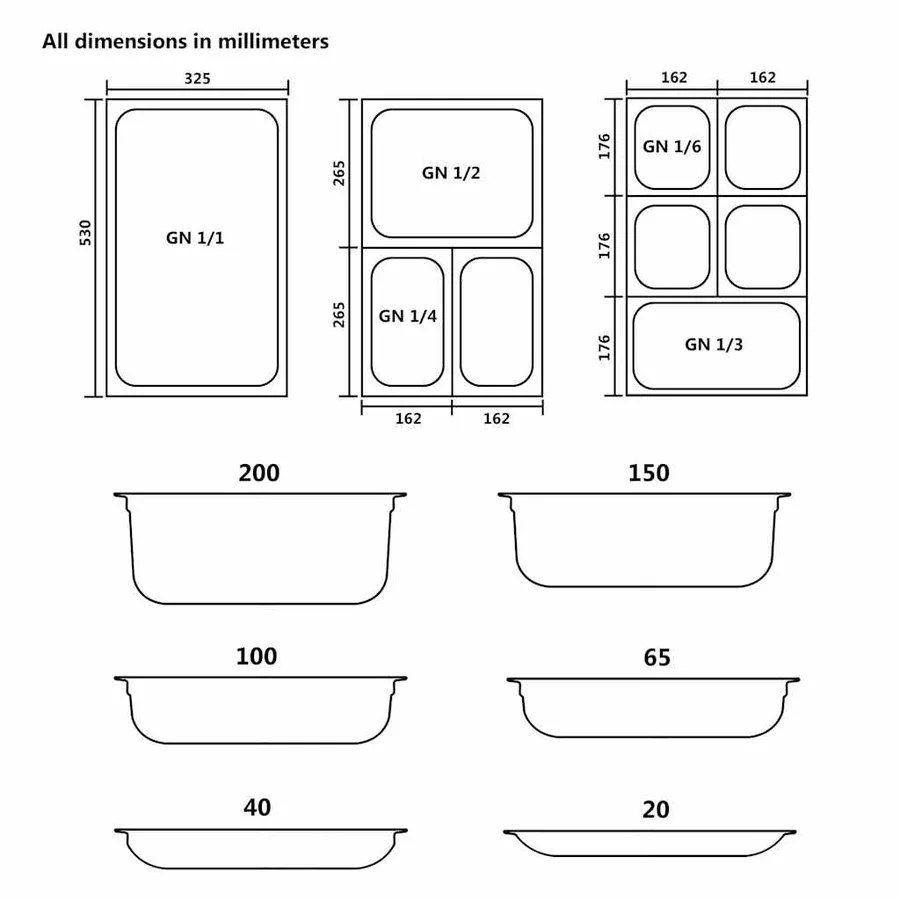 Récipients Gastronorm 8 pcs GN 1/6 200 mm Acier inoxydable - 9