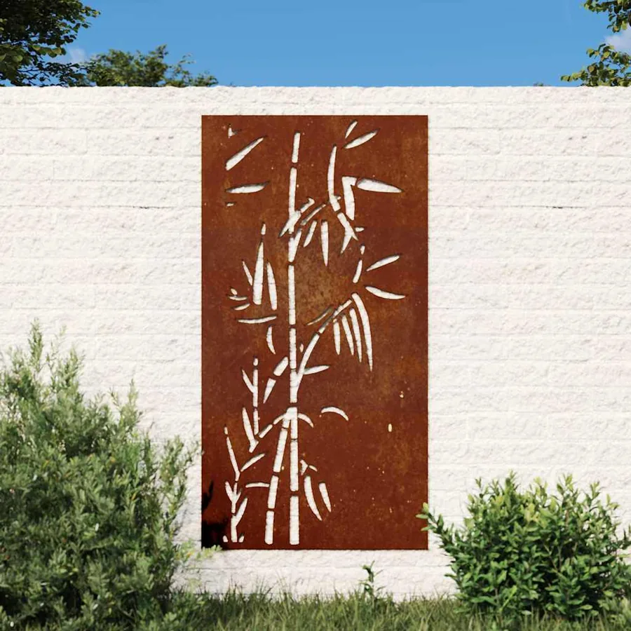 Décoration murale jardin 105x55 cm acier corten design bambou