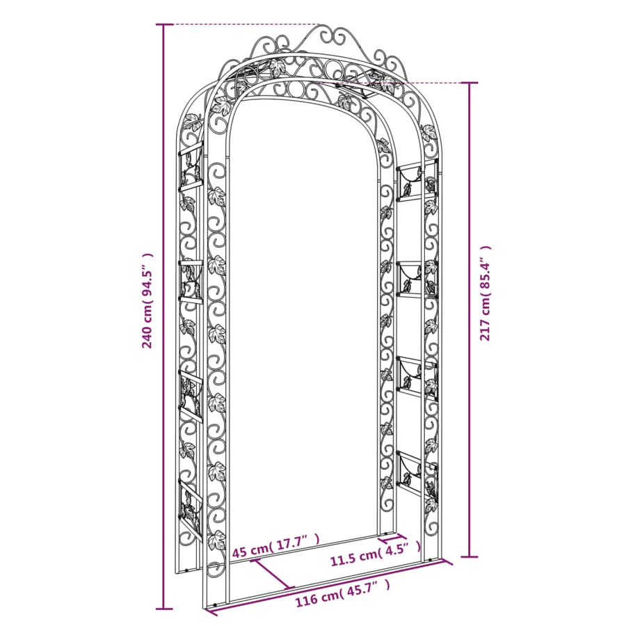 Arche de jardin Noir 116x45x240 cm Acier - 6