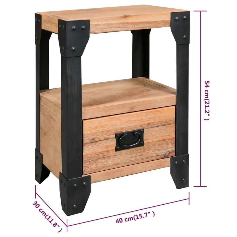 Table de chevet Bois d'acacia Acier 40 x 30 x 54 cm - 6