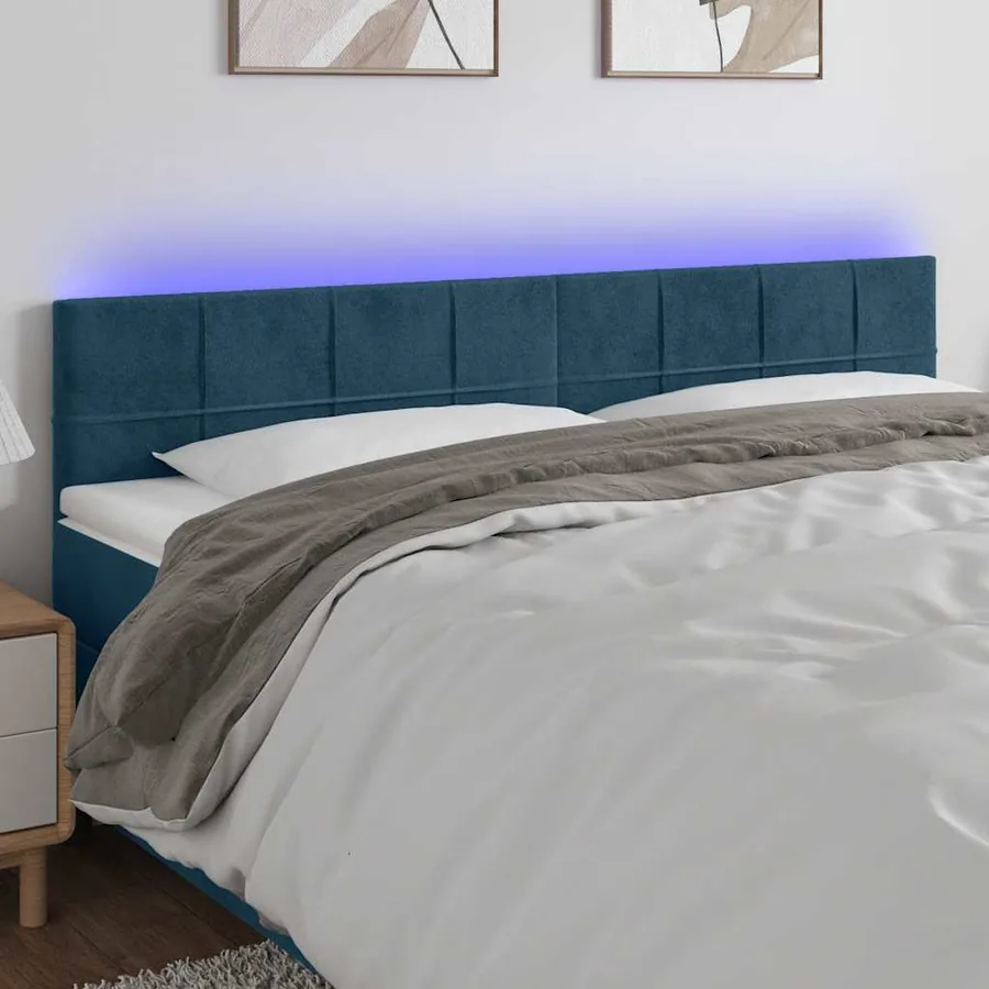 Tête de lit à LED Bleu foncé 200x5x78/88 cm Velours