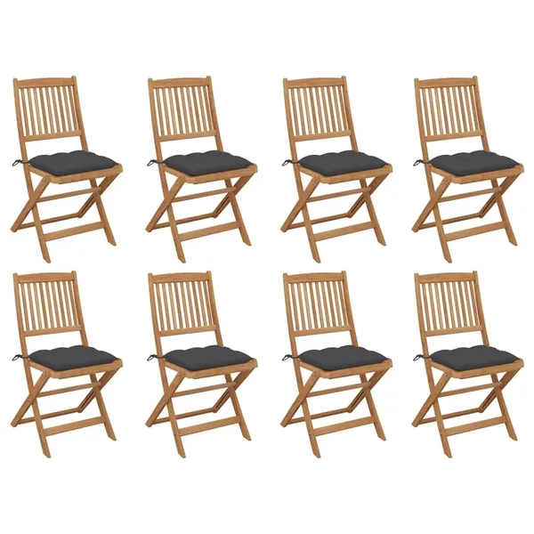 Chaises pliables d'extérieur et coussins lot de 8 Bois d'acacia