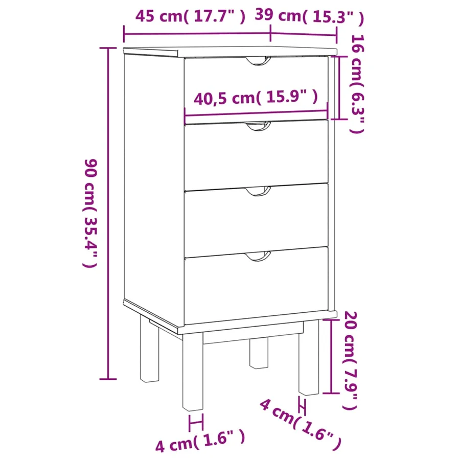 Commode OTTA marron et blanc 45x39x90 cm bois de pin massif - 6