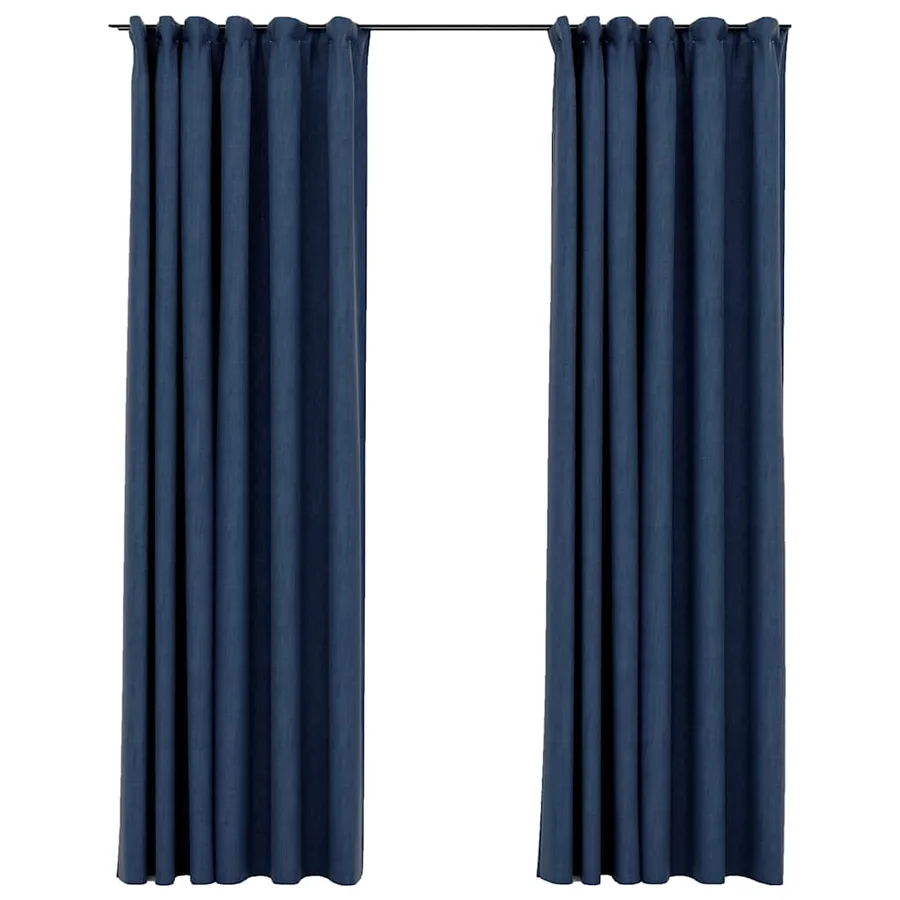 Rideaux occultants aspect lin avec crochets 2pcs Bleu 140x245cm - 2
