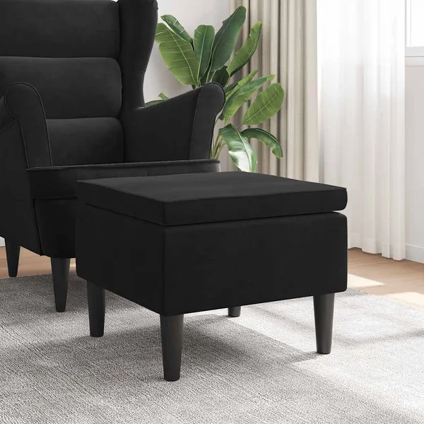 Tabouret avec pieds en bois Noir Velours