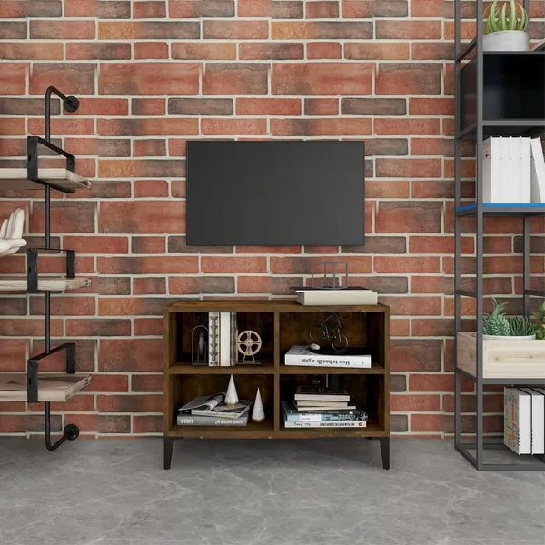 Meuble TV avec pieds en métal Chêne fumé 69,5x30x50 cm