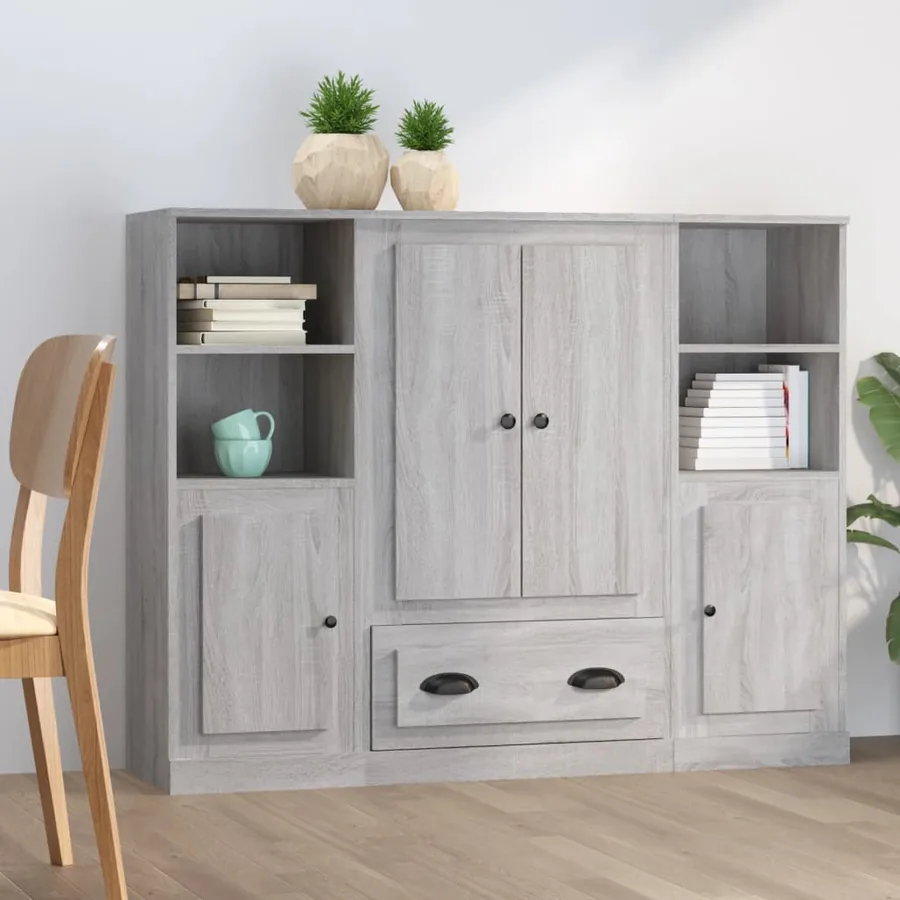 Buffets 3 pcs sonoma gris bois d'ingénierie