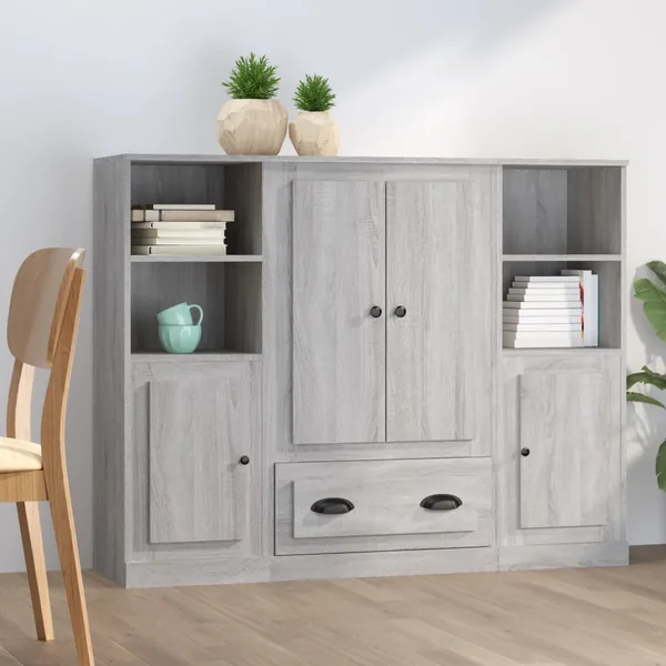 Buffets 3 pcs sonoma gris bois d'ingénierie
