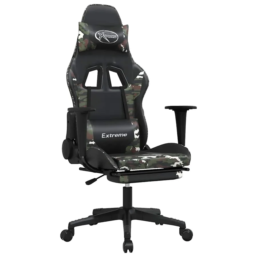 Chaise de jeu de massage repose-pied Noir camouflage Similicuir - 2