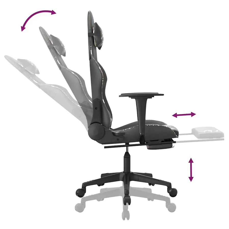 Chaise de jeu de massage repose-pied Noir camouflage Similicuir - 7