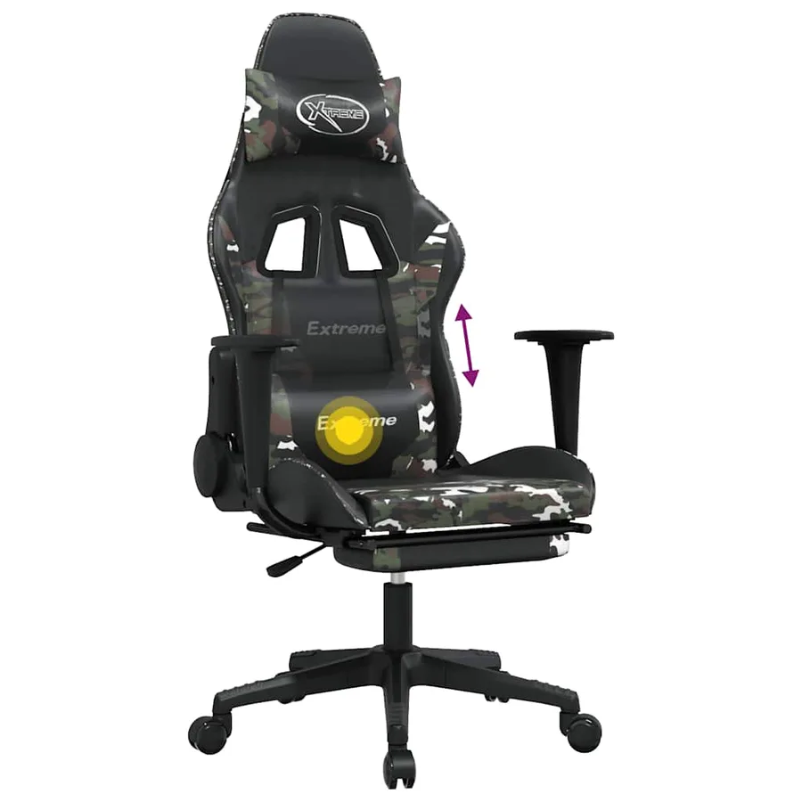 Chaise de jeu de massage repose-pied Noir camouflage Similicuir - 8